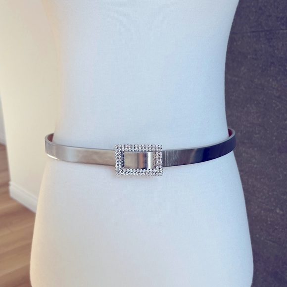 Vintage St. John Crystal Silver Mirror Skinny Belt New With Tags Size Small - Picture 1 of 11